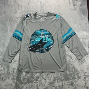 San Jose Sharks Jersey Adult Medium Gray Long Sleeve Open Water Graphic Hockey